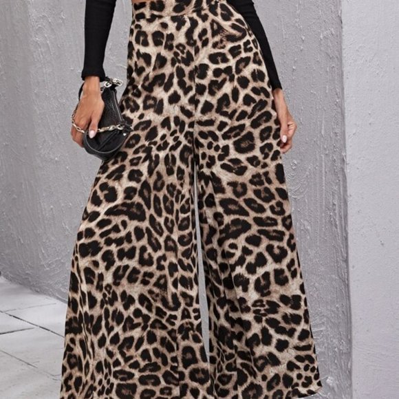REG or PLUS Camel leopard print wide leg palazzo - Picture 7 of 12